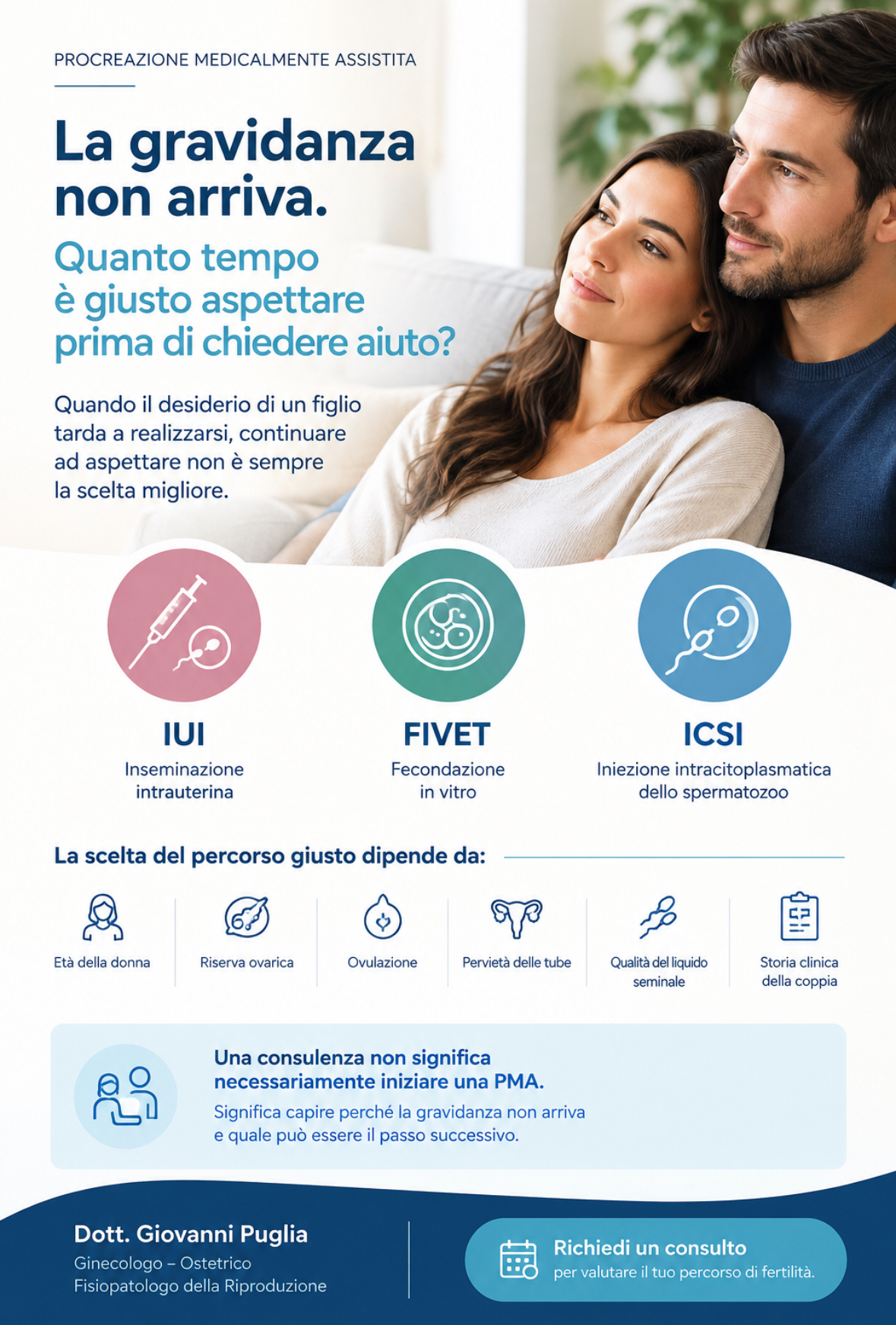 La gravidanza non arriva: quando rivolgersi a uno specialista e quale percorso scegliere tra IUI,FIVET e ICSI.